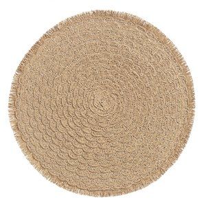 🤎Set of 6 Round Natural Tan Braided Fringe 15" Placemats Boho Cottagecore